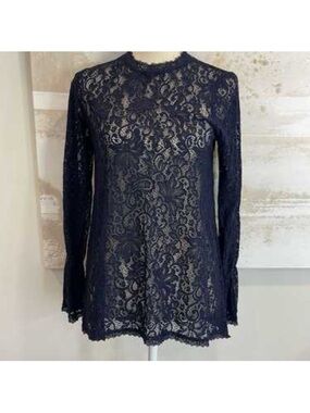 Zara Navy Floral Lace Long-Sleeve top